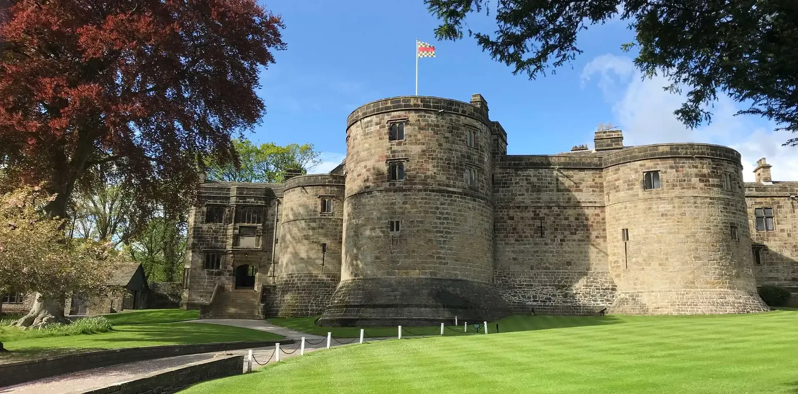 Skipton Castle gatehouse at the top of the High Street