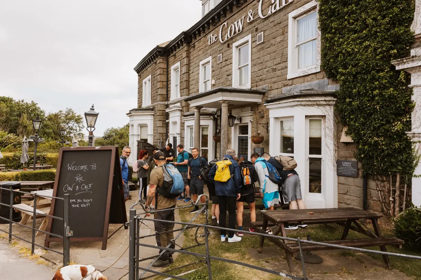 The group meeting at the Cow and Calf, Ilkley, at the start of the walk