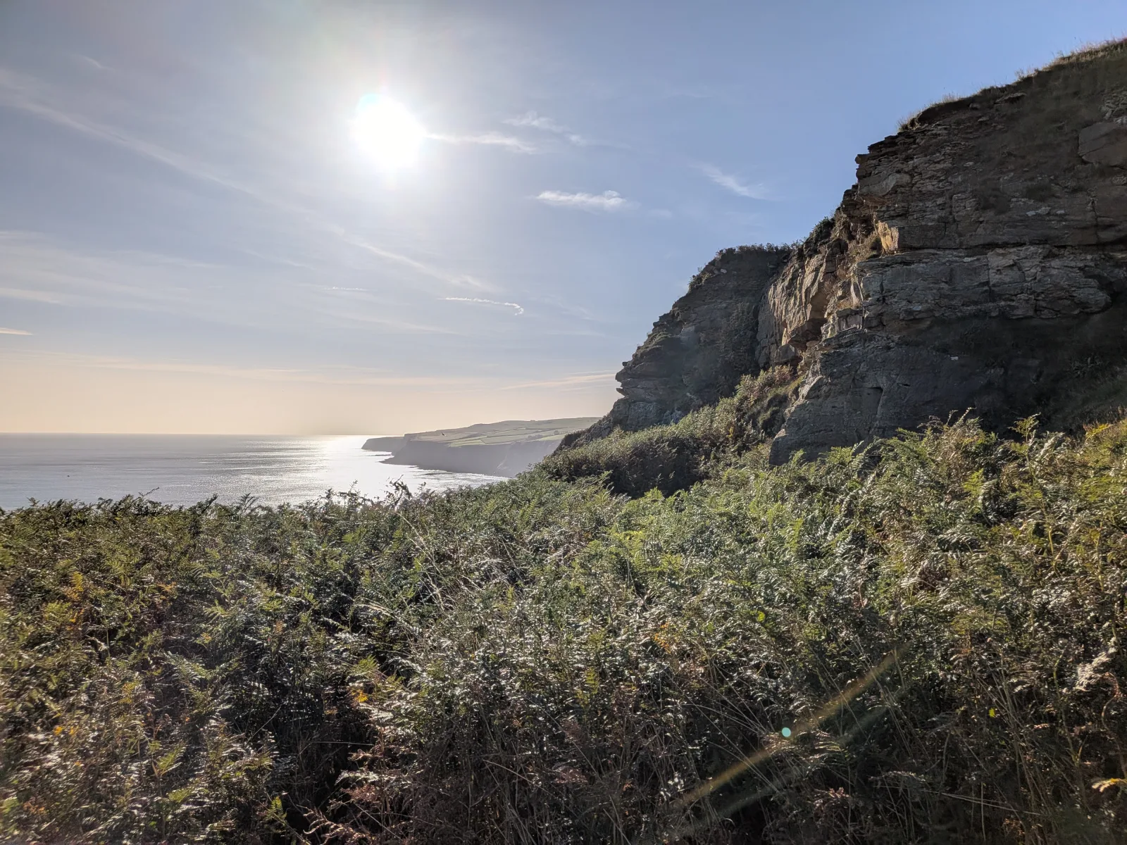 Sunlit cliffs above the North Sea on the Cleveland Way