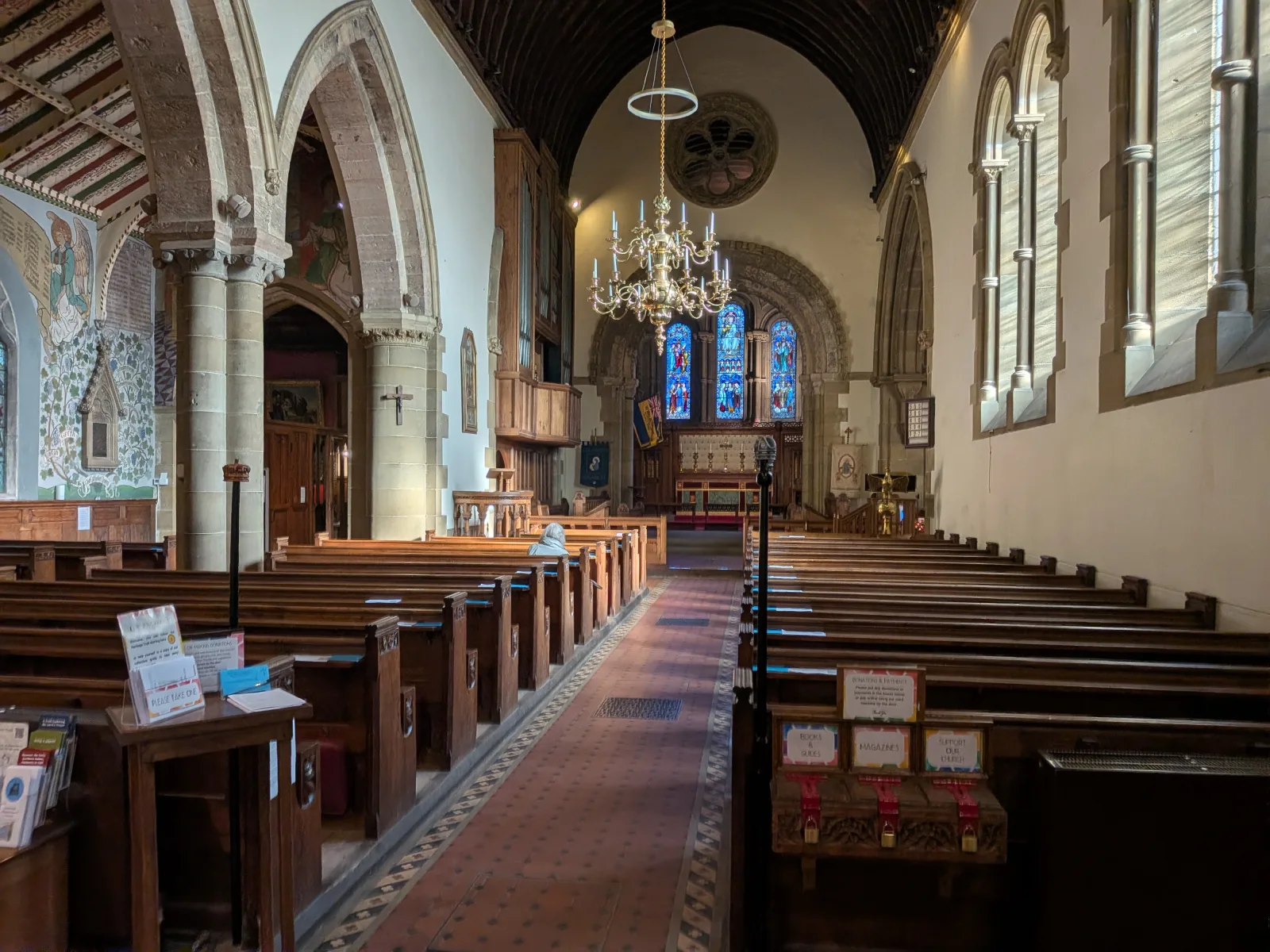 The interior of a village church along the pilgrim trails